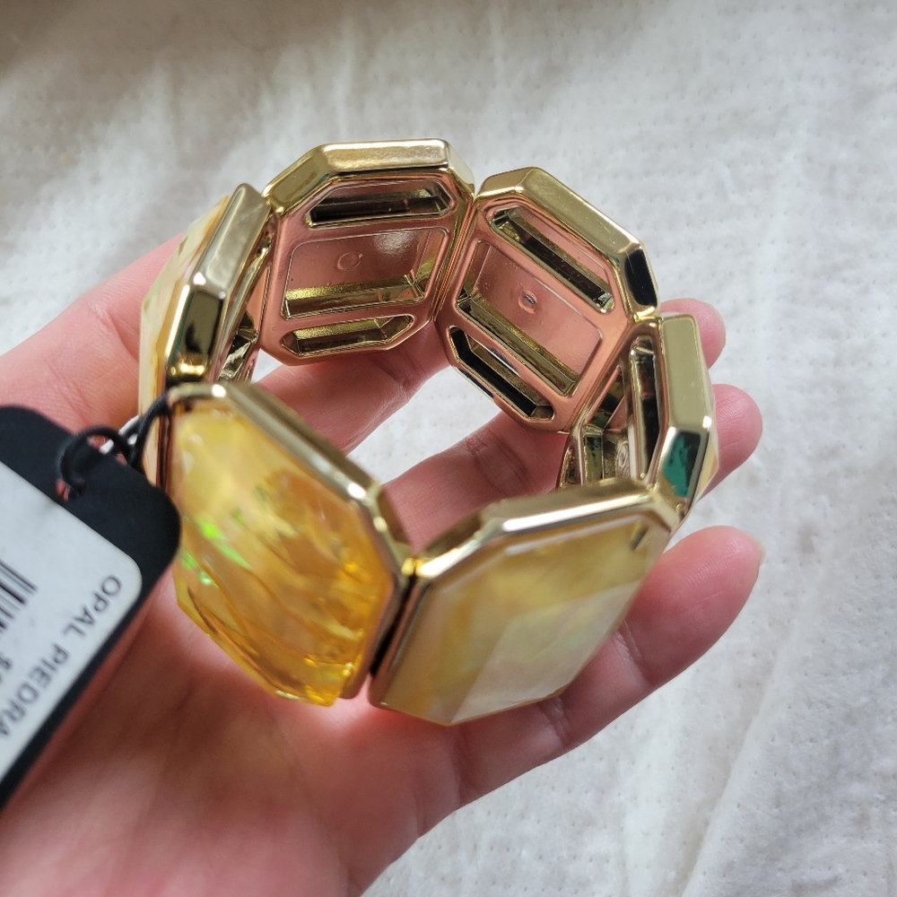 Opal Piedra Pulsera | NWT Vibrant Gold/Yellow Chunky Stretch Cuff Bracelet - Picture 5 of 7